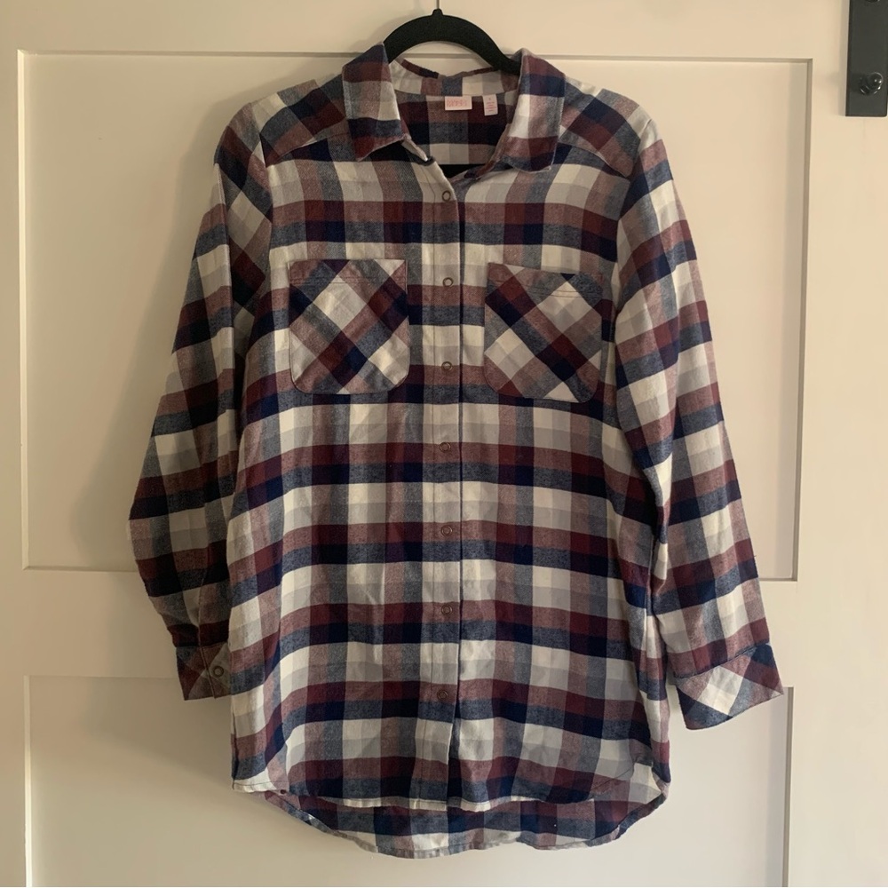 Red, White, and Blue Long Sleeve Flannel